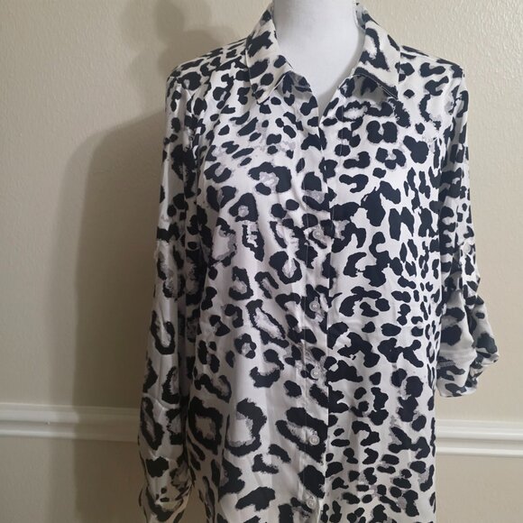 DKNY Leopard Print Button Down Blouse NWT Size L - Picture 6 of 7
